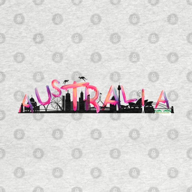 Australia Landmarks Watercolor letter Art - Pink lettering by zoolos